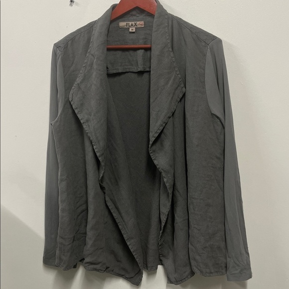 Flax Waterfall Slate Gray Linen Blazer Open Front Lagenlook women’s M - Picture 8 of 9